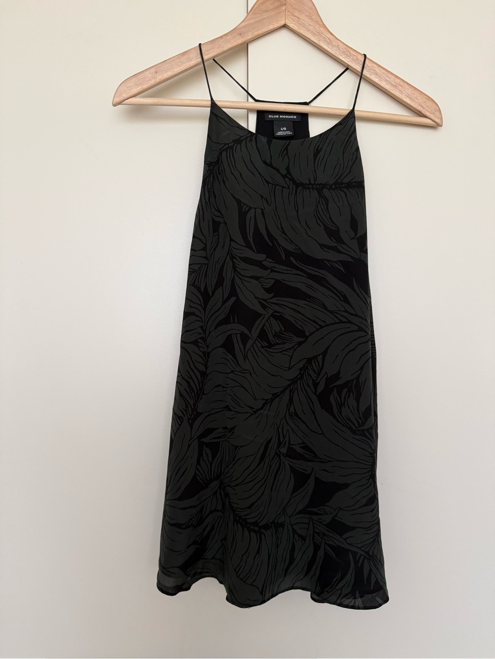 Club Monaco Y2K Silk Minimalist Racerback Cami Lined High Neck Black Green L